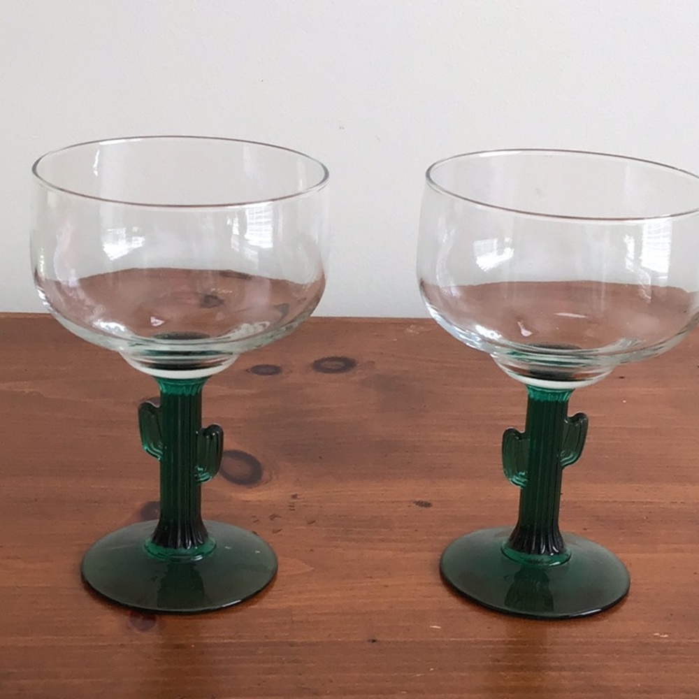Libbey Southwest Clear/Green Cactus Margarita Glasses Set of 2